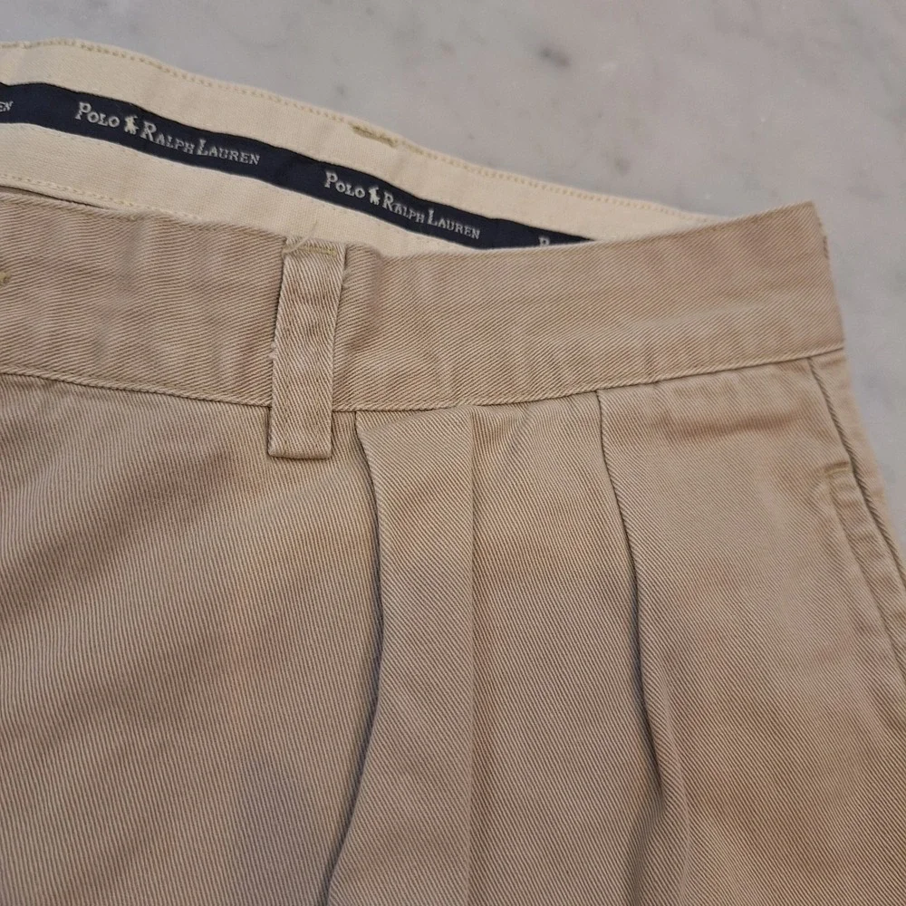 Vintage Polo Ralph Lauren Chino Pants Mens 35x29 Pleated Khaki Trousers Cotton